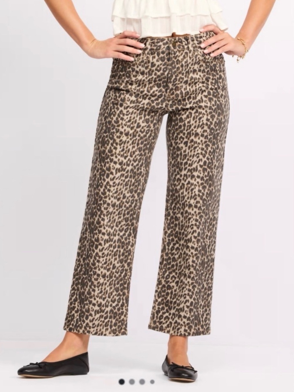 NWT Just ISA Lily Leopard Print straight/wide leg Women's Pants - Beige/Black